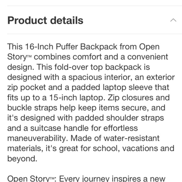 Puffer 16" Backpack Tan - Open StoryT™ new - Picture 7 of 8